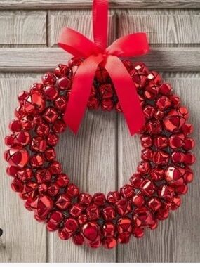 Williams Sonoma Jingle Bell Wreath Red Christmas 15” Holiday Door Decor